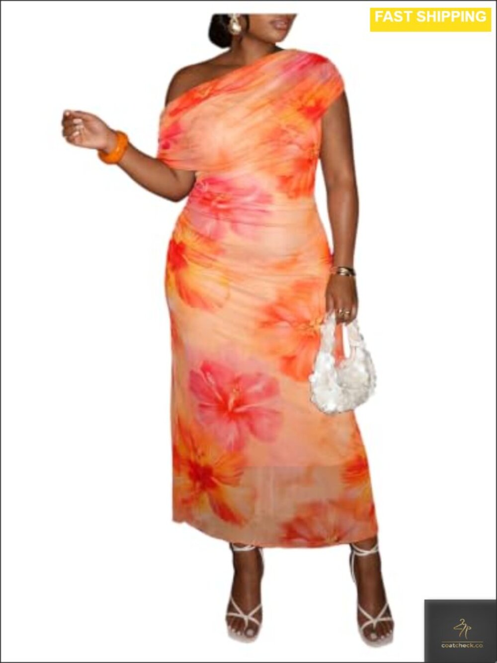 Plus Size Floral Off Shoulder Ruched Bodycon Long Dress